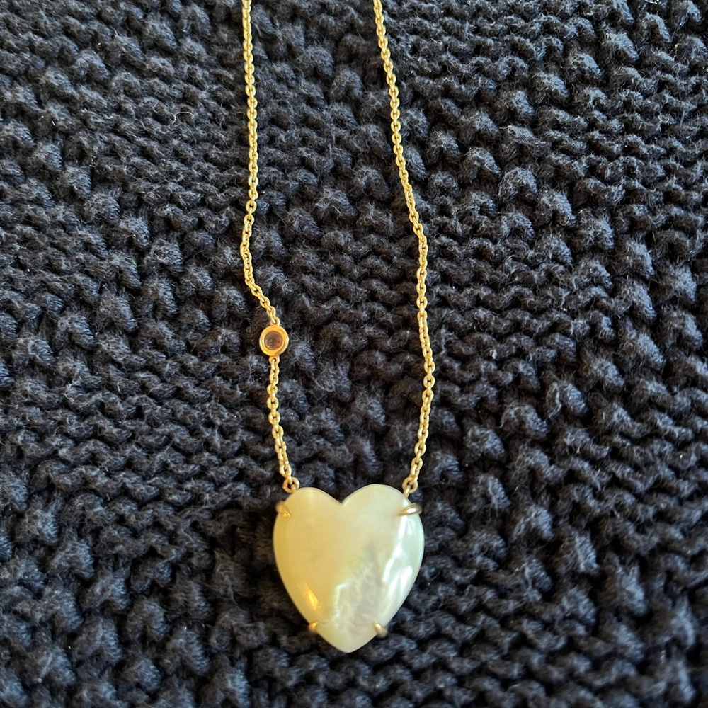 Jane Win LOVE Carved Heart Necklace with Gold Setting